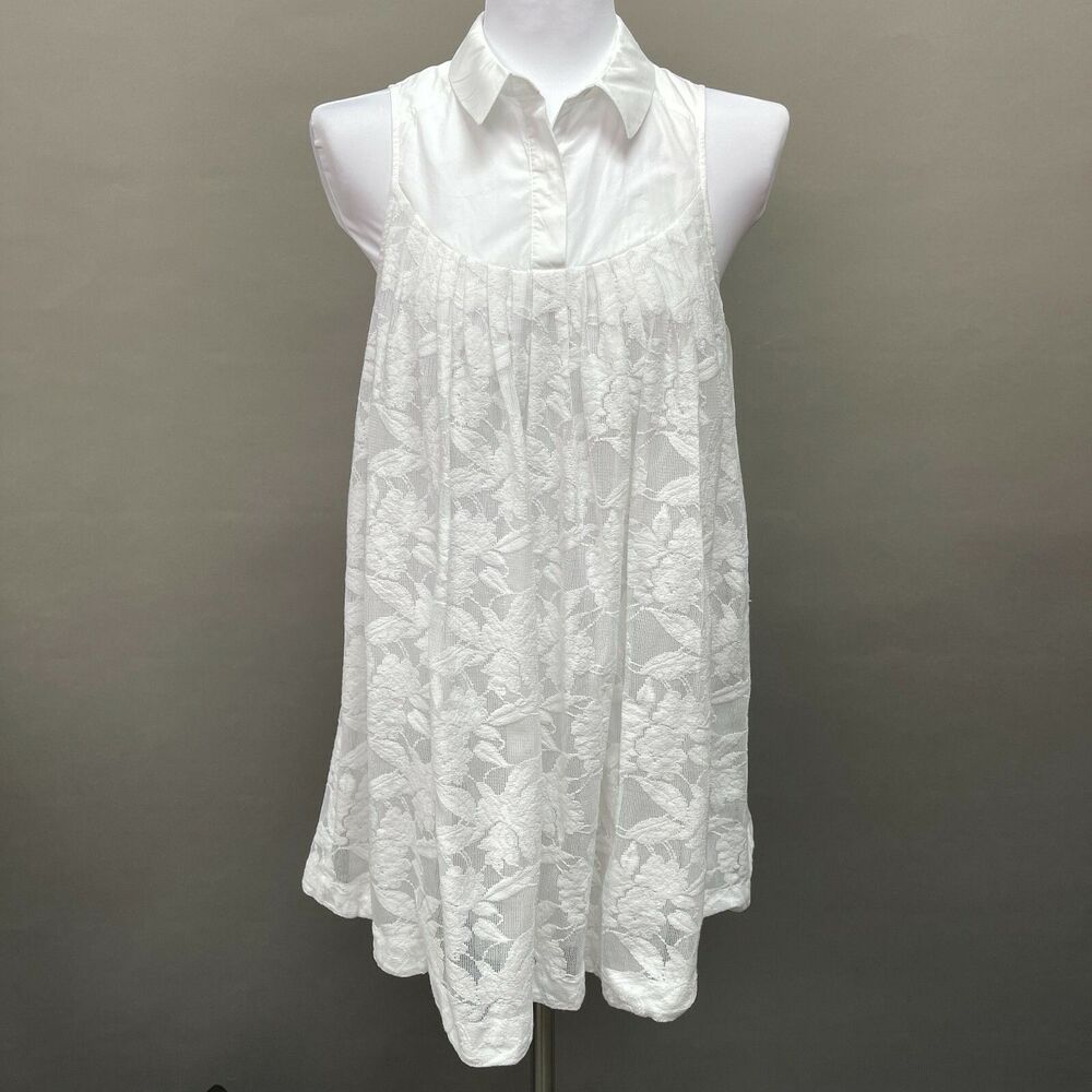 Anthropologie HD‎ in Paris Women's Top Small White Sleeveless Lace Floral